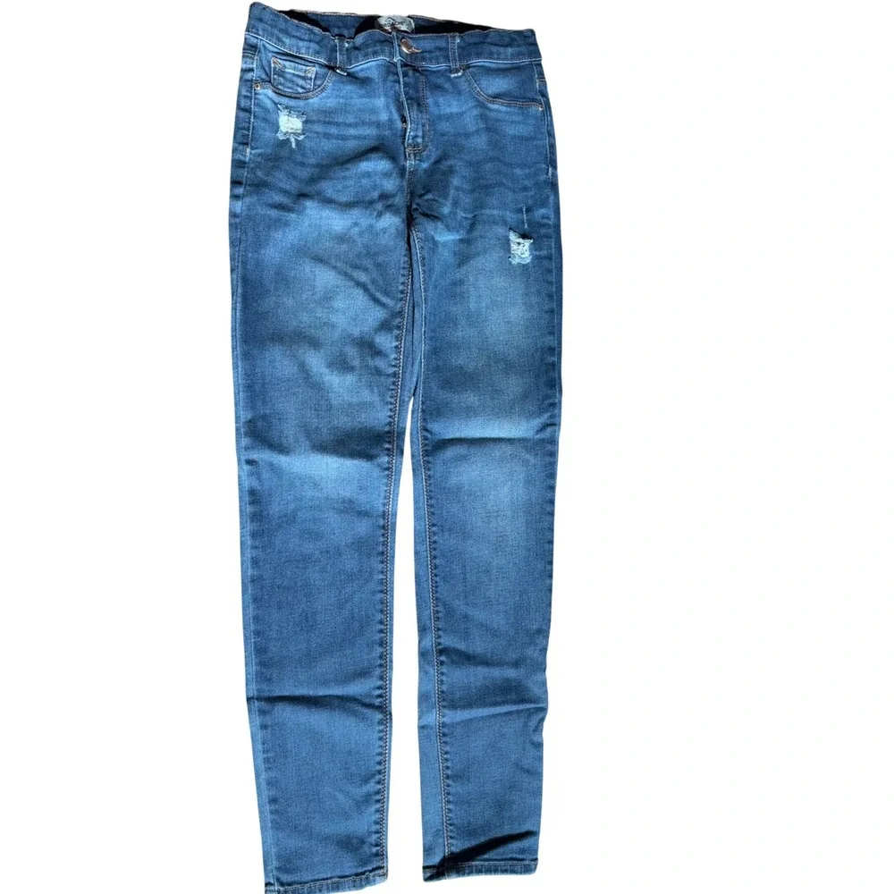 Jordache Girls Super Skinny Distressed Blue Denim Jeans Size 16‎ Medium Wash